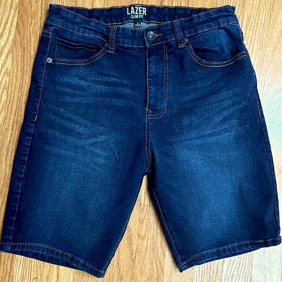 Slim Fit Lazer Dark Denim Shorts - Picture 2 of 7